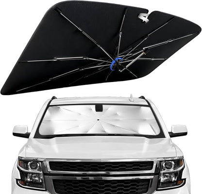 Windshield Sun Shade for Chevy Tahoe 2015-2020 with 360° Rotating Shaft | Custom Fit Umbrella Sunshade for UV Blocking, Interior Heat Protection, Easy Storage, UPF 50+ Cool Windshield Cover by Lonyaqui