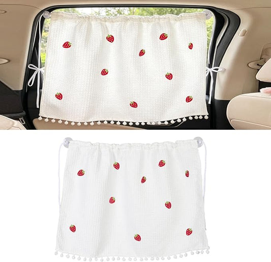 Car Side Window Sun Shade Privacy Curtain for Baby, 25.2"x18.1" Cute Blackout UV Protection Car Window Shades with Suction Cup for Back Seat, Auto Camping Windows Screen Shades (Ten Strawberries) by Unknown