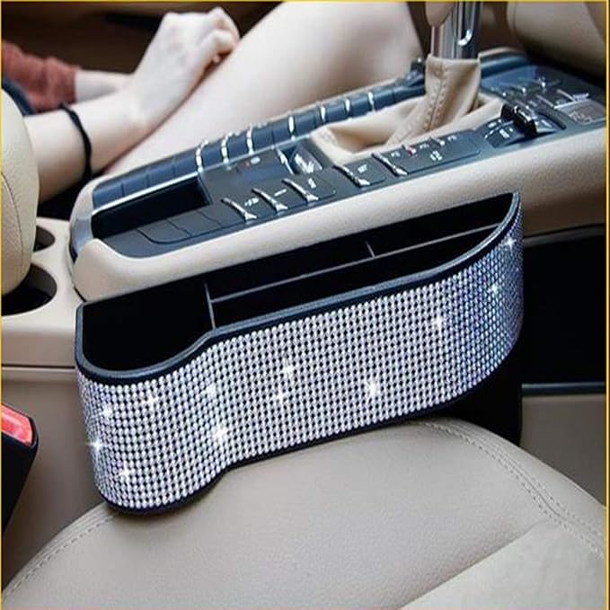 Car Seat Side Drop Organizer, Sparkle Car Seat Gap Filler, Car Seat Console Storage Organizer, Crystal Car Seat Pockets with Cup Holder and Two Charging Ports for Co-Driver. - Image 3