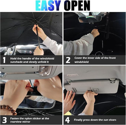 Car Windshield Sun Shade,Foldable Windshield Umbrella Sun Shade for Car for Reflecting Heat,Titanium Silver Umbrella Sunshade for Cars Windshields with Storage Pouch - Image 5