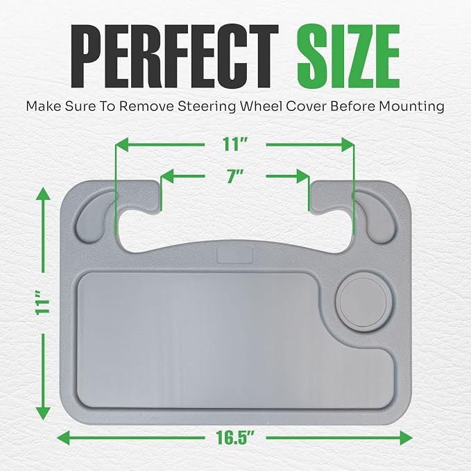 lebogner Steering Wheel Tray, Car Tray for Eating, Hook On Steering Wheel Desk for Food, Laptop and Car Accessories, Car Road Trip Must Haves Gadgets Car Table (Grey) - Image 7