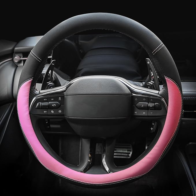 Microfiber Leather Steering Wheel Cover Universal 15 inch(Pink) - Image 2
