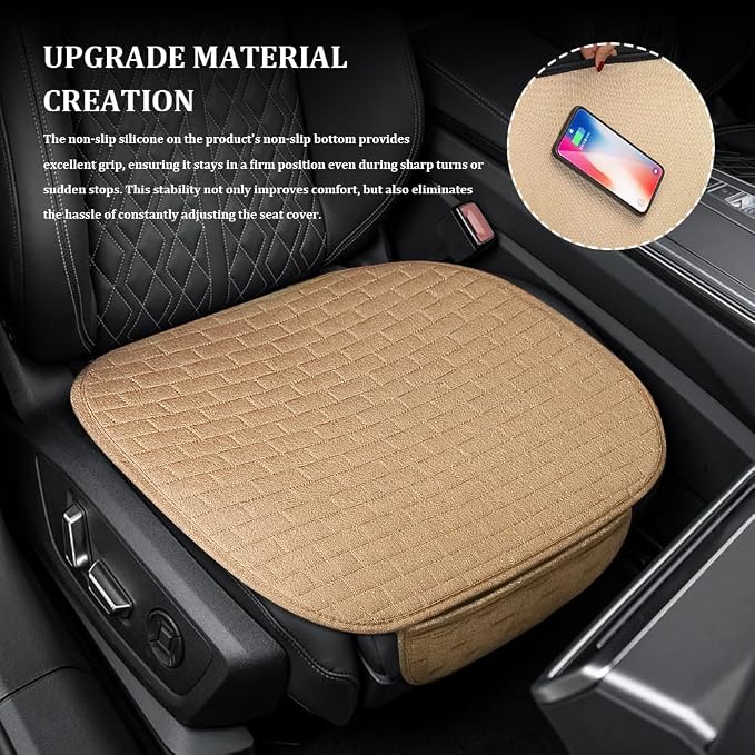 Linen Car Back Seat Cover, Car Seat Bottom Covers Protectors, Anti-Slip Automotive Long Rear Seat Protectors with Storage Pocket, Seats Back Protector for Most Vehicles (Single-Seat/Beige) - Image 3