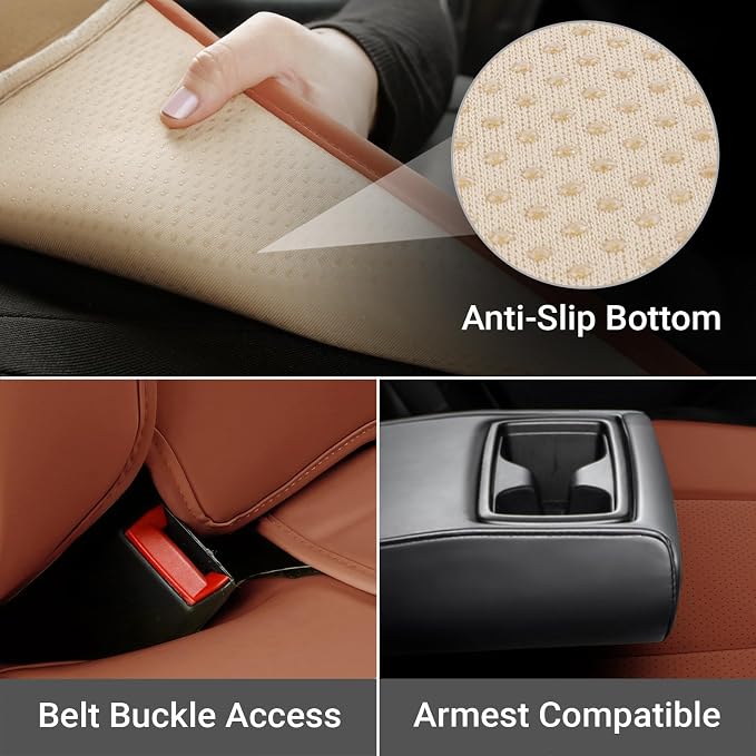 Coverland Custom SUV Car Seat Covers for 2009-2018 Subaru Forester | Premium Waterproof Faux Leather Non-Slip Memory Foam Airbag Compatible Custom Fit Interior Protector [Rear Seat-Camel Brown] - Image 3