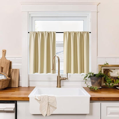 RYB HOME 100% Blackout Bathroom Curtains Over Sink 30 inches Long | Heat UV Blocking, Total Room Darkening, Noise Reducing, Curtains for Basement RV Campers, W42 x L30, Biscotti Beige, 2 Panels by RYBHOME