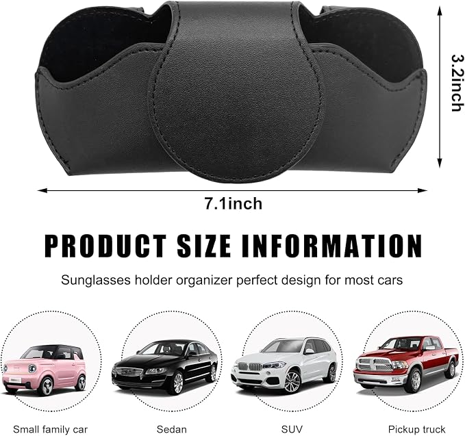 Ohleats Sunglasses Holder for Car Visor, Magnetic Leather Automotive Glasses Case, Vehicle Sun Visor Eyeglasses Holder Protective Storage Box, Universal Interior Car Accessories (Black) - Image 2