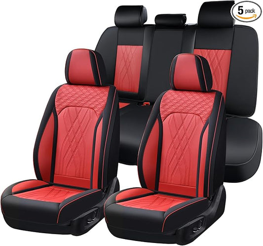 FLORICH Universal Seat Cover Full Set Leather Seat Covers 5 Seats Waterproof Seat Protector Car Seat Cushion Driver Seat Cover Universal Fit for Most Car Truck SUV, Black&Red by FLORICH