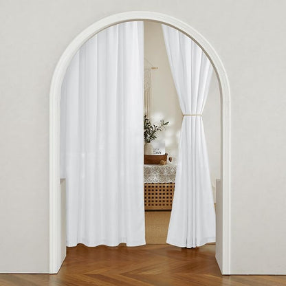 RYB HOME Linen Sheer Curtains 2 Panels for Living Room, Semi Transparent Privacy Drapes with Rod Pocket Farmhouse Style Window Treatments for Bedroom, White, 52" W x 72" L - Image 9