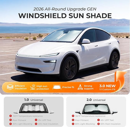 [2026 Upgraded] DooGooCoo Windshield Sun Shade for Tesla Model Y & Model 3 2017-2026 [Cooling Ice-Crystal, 100% Sun Block] Sunshade for Car Windshield for Tesla Model 3 Sunshade Model Y Sunshade. - Image 6