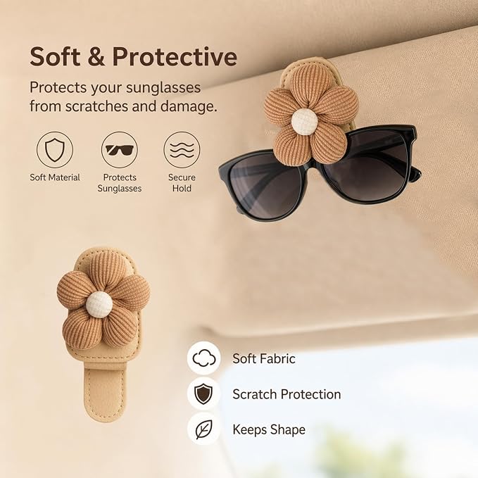 Flower Magnetic Sunglass Holder for Car Visor Fits Women (Brown) | Anti-Scratch Car Sunglass Holder Clip for Multiple Sizes of Glasses,Tool-Free Sunglasses Clip for Car Visor as Gifts - Image 5
