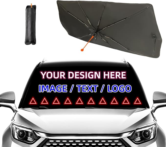 Custom Windshield Sun Shade Umbrella Foldable Personalized Car Visor Automobile Umbrella Customized Sun Shade Cover Automobile Sunshade Front Window Cover Car Accessories Blocks Uv Rays 57" X 30" by Socira