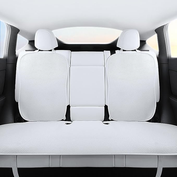 TOPABYTE Seat Cover Full Set Custom Fit for Tesla Model Y Juniper 2020-2026 | Front & Rear Car Seat Cushion White Bucket Seat Protector Anti-Slip Pad Back Mat Set All Seasons Breathable Accessories - Image 2