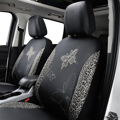 Flying Banner Butterfly car seat Covers ful Set Fashion Universal Lady Woman Female Rear Bench Split Colorized (Full Set - Faux Leather, Leopard Gray) - Image 4
