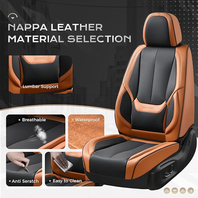 Coverado Car Seat Covers, Seat Covers for Cars, Waterproof Leather Auto Seat Protectors, Leather Car Seat Cushion, Car Interiors Accessories Universal Fit for Most Cars - Image 2