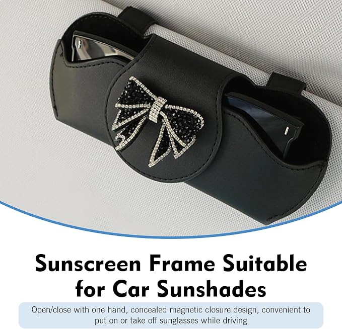 Bling Car Sun Visor Sunglass Case, Rhinestone Bow Decorative Holder, Interior Organizer Accessory for Cars - Image 4
