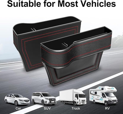 Car Seat Gap Filler Organizer, 2 Pack Car Console Organizer with Cup Holder | Premium Leather, Anti-Drop, Car Organizer Front Seat with 2 Seat Hooks, Auto Console Side Storage Box For Drink, Phones, Keys - Image 7