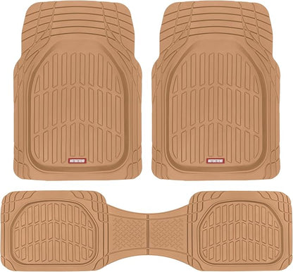 Motor Trend FlexTough Floor Mats for Cars, Beige Deep Dish All-Weather Mats, Waterproof Trim-To Fit Automotive Floor Mats for Cars Trucks SUV, Universal Floor Liner Car Accessories by MotorTrend