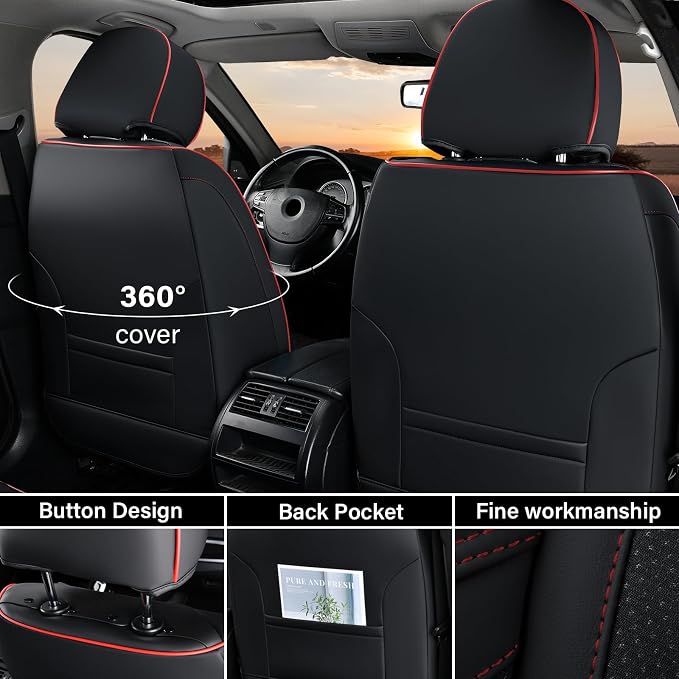 Coverado Front Seat Cover, Car Seat Cover Winter, 2PCS Car Seat Protector, Seat Covers for Cars, Breathable Faux Leather Car Seat Cushion, Car Seat Protector, Black Car Seat Covers fit Most Vehicles - Image 2