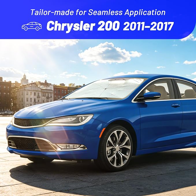 Windshield Sun Shade for Chrysler 200 2011-2017, Foldable Umbrella Sunshade | Custom Fit Car Sun Visor with 360° Rotating Shaft, UV Protection Heat Shield Sun Blocker Heat Reflector and Easy Storage - Image 2