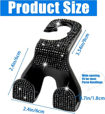 Bling Car Purse Hooks 2Pcs, Rhinestones Car Headrest Hook Backseat | Double Hooks,Holds 44Lbs,Wide Opening,Durable Nylon,Car Seat Hook,Purse Holder,Bling Car Accessories for Women,Black - Image 5