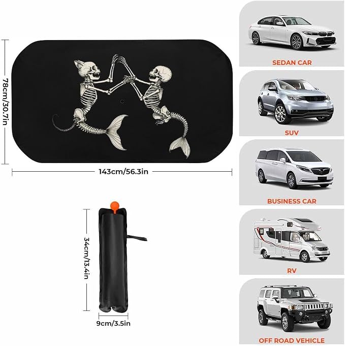 Cat Skeleton Car Windshield Sun Shade Foldable Umbrella Auto Sunshade for Car Truck SUV-Blocks Sun Visor Protector-Keeps Your Vehicle Cool - Image 3