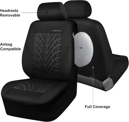 CAR PASS Car Seat Covers Two Front Only for Car, 3D Tyre Print Automotive Interior Covers, Airbag Compatible, Quick Setup Universal Fit Seat Covers for Car, Truck, SUV(Black) - Image 5