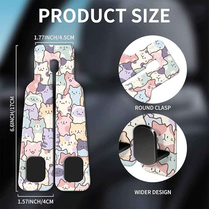Car Seat Headrest Hook, Universal Leather Cute Hanger Holder Hook, Storage Organizer Interior Accessories for Purse Bags Handbag Cute Colorful Cats - Image 5