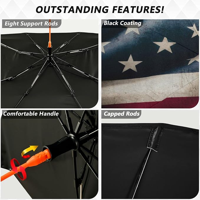 American Flag Windshield Sun Shade Umbrella Vintage Patriotic Foldable Car Front Window Sunshade Blocks UV Rays Heat Keep Vehicle Cool (55" x 27.5") - Image 2