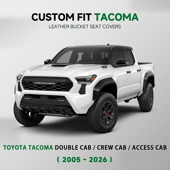 GIANT PANDA 2PCS Front Seat Covers Custom Fit Toyota Tacoma 2005-2026 SR5,SR,TRD Sport,TRD Off-Road,TRD Pro, Limited Double & Crew Cab Access Truck Seat Protectors,Faux Leather (Black) - Image 2