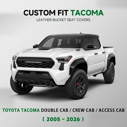 GIANT PANDA 2PCS Front Seat Covers Custom Fit Toyota Tacoma 2005-2026 SR5,SR,TRD Sport,TRD Off-Road,TRD Pro, Limited Double & Crew Cab Access Truck Seat Protectors,Faux Leather (Black) - Image 2
