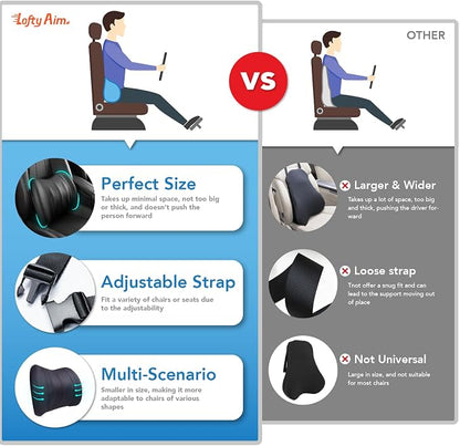 Lofty Aim Lumbar Support Pillow for Car, Car Seat Back Support for Driving | Memory Foam Car Lumbar Support for Driving Seat, Car Back Cushion, Adjustable Straps, Lower Back Pillow, PU Leather, Black - Image 9