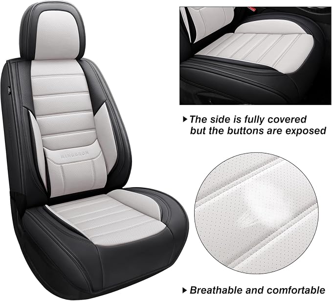 MINGBRON Car Seat Covers Full Set,Black White Car Seat Cover, Car Seat Protector Waterproof, Nappa Leather Car Seat Cushion, Fit for Most Cars - Image 2