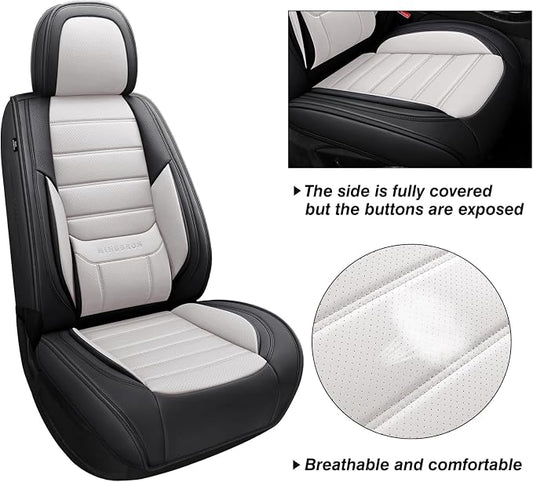 MINGBRON Car Seat Covers Full Set,Black White Car Seat Cover, Car Seat Protector Waterproof, Nappa Leather Car Seat Cushion, Fit for Most Cars - Image 2