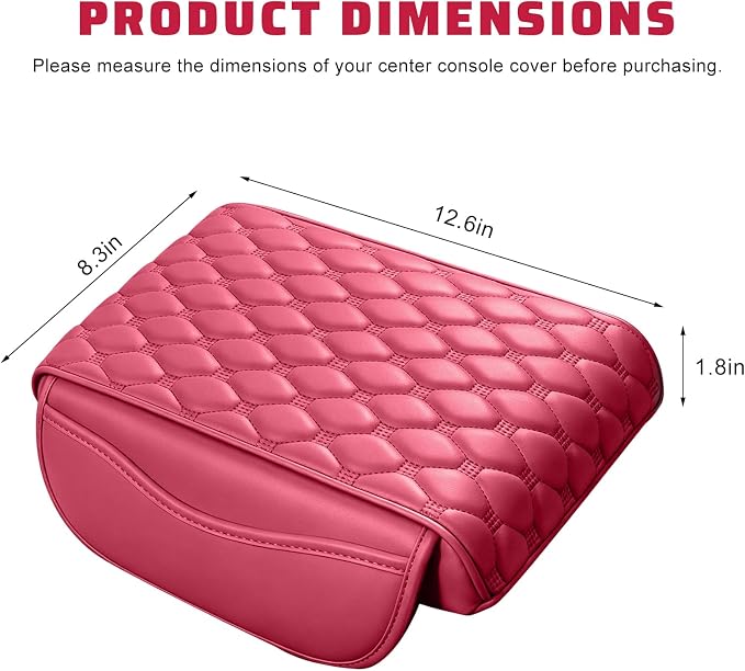 Car Center Console Cover, Memory Foam Auto Armrest Cushion Center Console Pillow Pad with Side Pockets, Anti-Scratch Leather Elbow Pillow Armrest Seat Box Protector for Most Cars (Wine Red) - Image 2