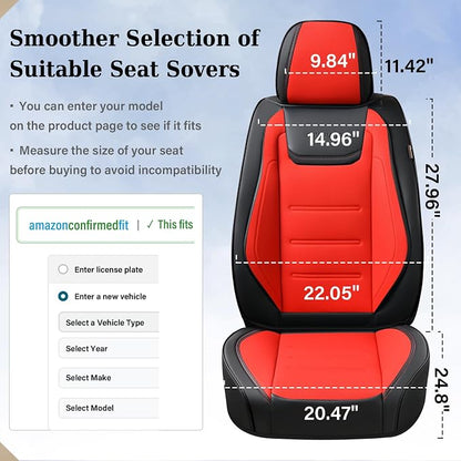 Coverado Car Seat Covers Full Set, Seat Covers for Cars, Car Seat Protector Waterproof, Leather Cushion, Universal Car Interior Covers Seat Protectors for Most Cars Black-Red - Image 6