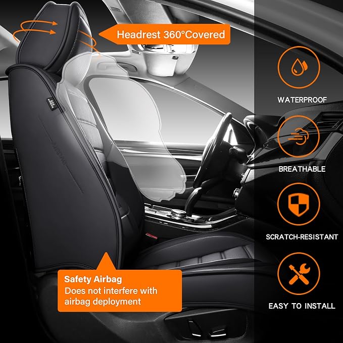 MINGBRON Seat Covers, Car Seat Covers Front Seats, Car Seat Cover, Car Seat Protector Waterproof, Car Seat Cushion Nappa Leather, Black Seat Covers Carseat Cover Universal Fit for Most Cars - Image 4