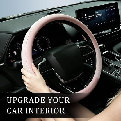 KAFEEK Pink Steering Wheel Cover Women, Cooling Ice Silk, Universal 15 Inch | Microfiber Leather, Ultra Breathable Mesh, Anti-Slip, Heat Resistant Summer Cool, Cute Car Accessories - Image 6