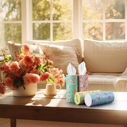 Outus 12 Pcs Spring Floral Car Tissues Cylinder Holder Flowers Round Tissue Box Cup Holder 3 Ply Facial Napkins Napkins Container for Car Home Office Dispenser Travel - Image 6