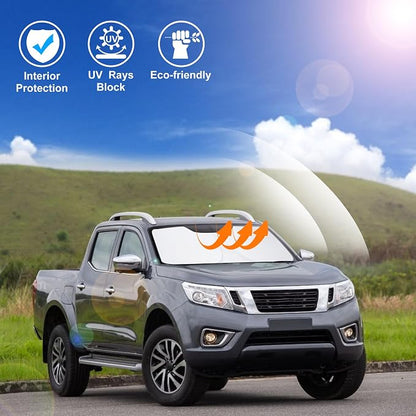 Windshield Sun Shade for 2006-2021 Nissan Frontier Accessories | Full covered for windshield, Foldable & Durable, Block UV Rays, Reduce Heat, Easy to install, Keep Car Cooler - Image 6