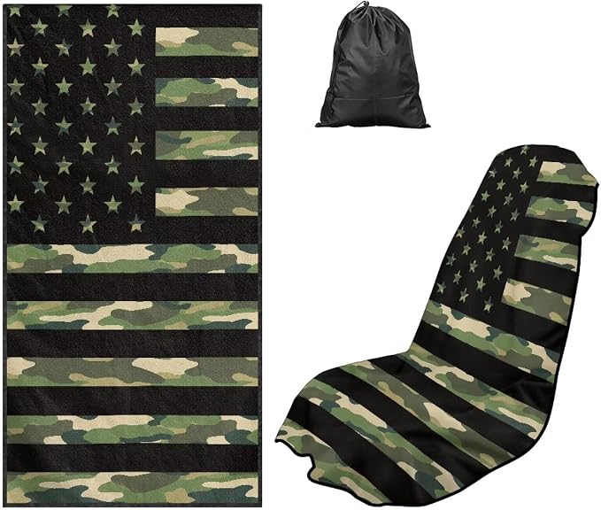 Camouflage Flag Car Towel Seat Cover 1 Piece Breathable Front Seat Towel Cover Comfortable Soft Cars Interior Accessories Universal Fit for Car SUV Van by Aplkyhs