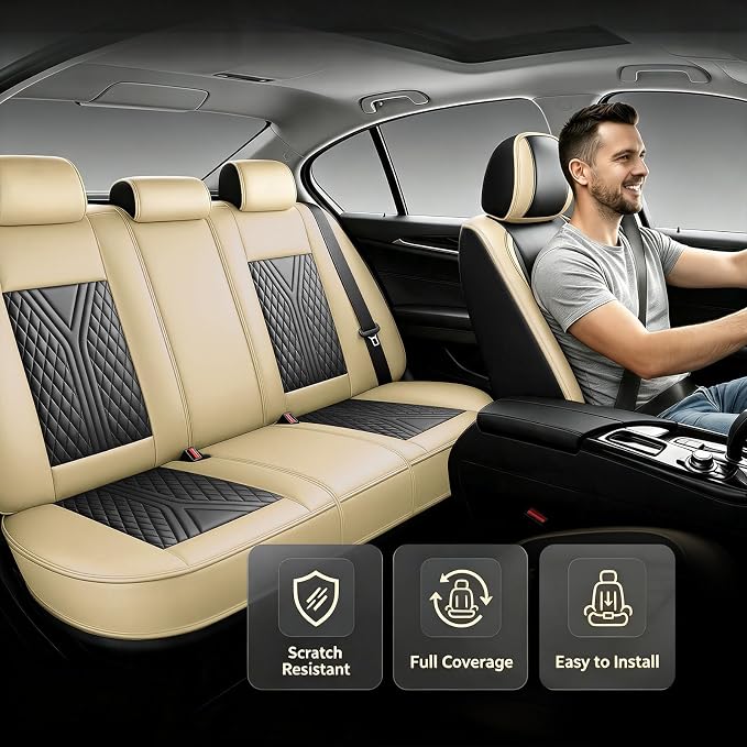 for Subaru Legacy 2008-2026 Car Seat Covers, Full Set, Beige | Luxury Full Coverage Leather Seat Protectors, Waterproof Breathable, Non-Slip, Easy to Install, Airbag Compatible, All-Season - Image 2
