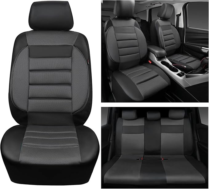 CAR PASS Leather 3D Foam Back Support Car Seat Covers Full Set Air Mesh Automotive Seat Covers, All Season Car Seat Cover Fit Automotive,SUV,Sedan,Van, Airbag Compatible Elegance (Black Charcoal Gray) - Image 5