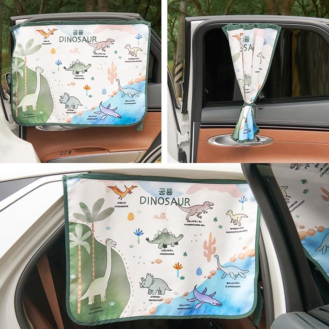 Magnetic Car Sun Shade Curtain for Side Window – Sun Blocker and UV Protector for Baby, Kids, and Pets – Universal Fit with Built-in Magnets for Steel-Framed Door (Magnet-Dino Friends) - Image 9