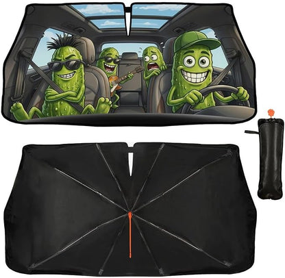 Socira Funny Pickle Car Windshield Sun Shade Umbrella Pickle Gifts | Foldable Sunshade for Front Window Auto Windshield Sunshade Covers Car Accessories Protect from Sun Rays Heat 57'' X 30'' - Image 9