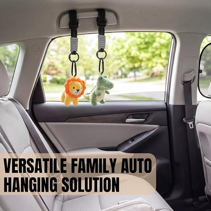 BBTO 8 Pack Car Headrest hooks 360° Rotating Braided Heavy Duty Backseat Organizer Hangers with Straps Clip Purse Holder Fit Most Vehicles Shopping Trash Bags Backpacks Umbrellas Black - Image 4