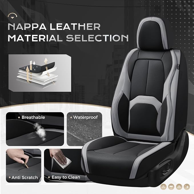 Coverado Car Seat Covers, Leather Seat Covers Full Set, Waterproof Car Seat Protector with Lumbar Support, Automotive Seat Covers Seat Cushions Universal Fit for Most Cars SUV Trucks, (Black&Beige) - Image 4