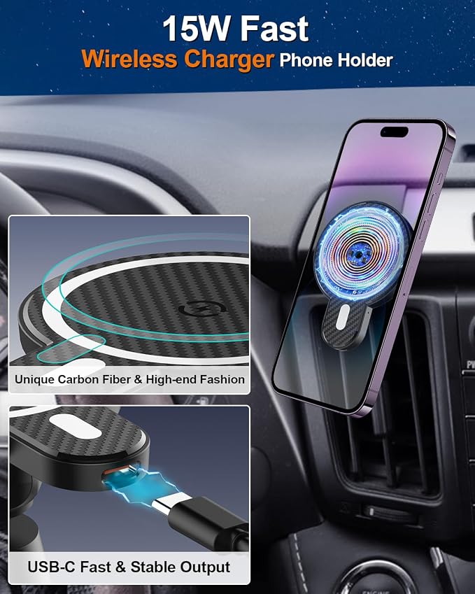 PZK Magnetic Charger Car Phone Holder for Toyota RAV4 2013-2018 Accessories | Magsafe 15W Fast Wireless Charging RAV 4 Car Phone Mount 360° Rotation Hands Free Vent Cell Phone Cradles fit All Phones - Image 4