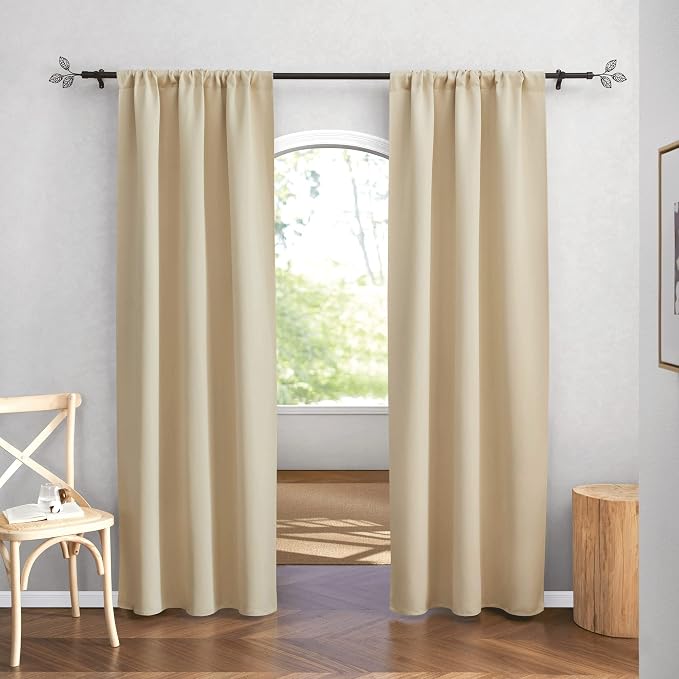 RYB HOME Curtains for Bedroom Living Room Dining Room Office 84 inches Long | Privacy Protection,Thermal Insulated,Sunlignt Heat Blocking,Drapes for Nursery Rental Room,W42 x L84,Biscotti Beige,2 Panels - Image 2