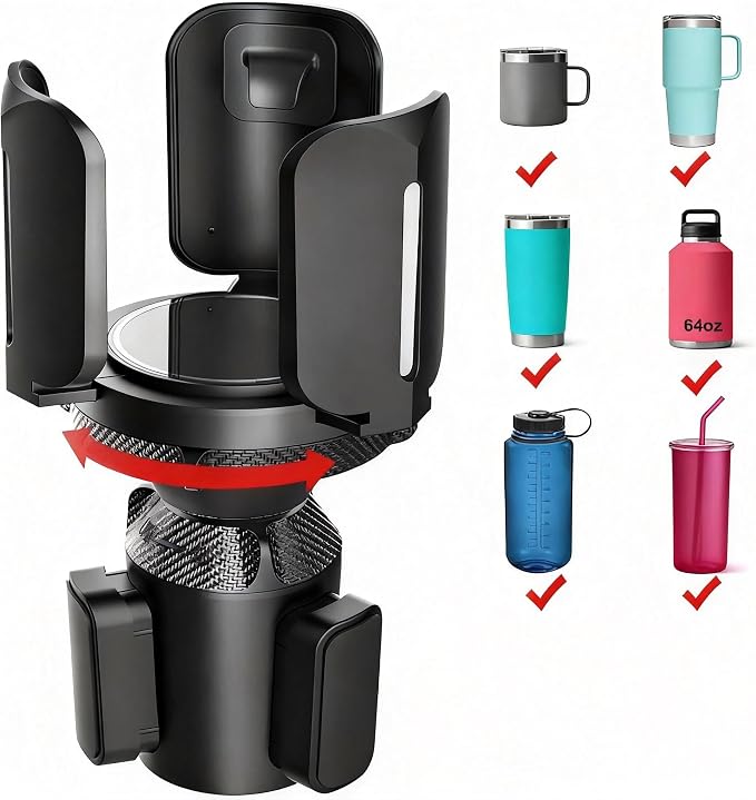 Car Cup Holder Expander, Adjustable 2.95"-5.5" for 10-64oz Bottles, Expandable Base with Anti-Slip Pads - Image 6