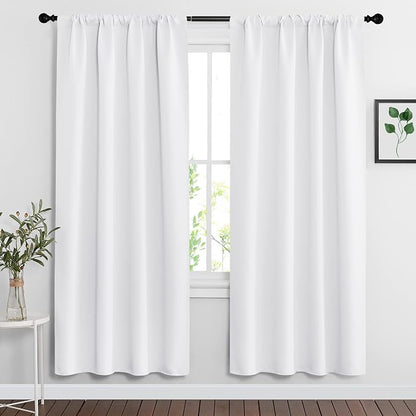 RYB HOME Curtains for Bedroom Living Room Nursery Office 72 inches Long | Thermal Insulated, Privacy Protection, Rod Pocket, Drapes for Office Home Theater, W42 x L72, Pure White, 2 Panels by RYBHOME